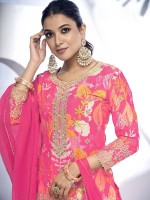 Pink Premium Fibre Chinon Sharara Suit